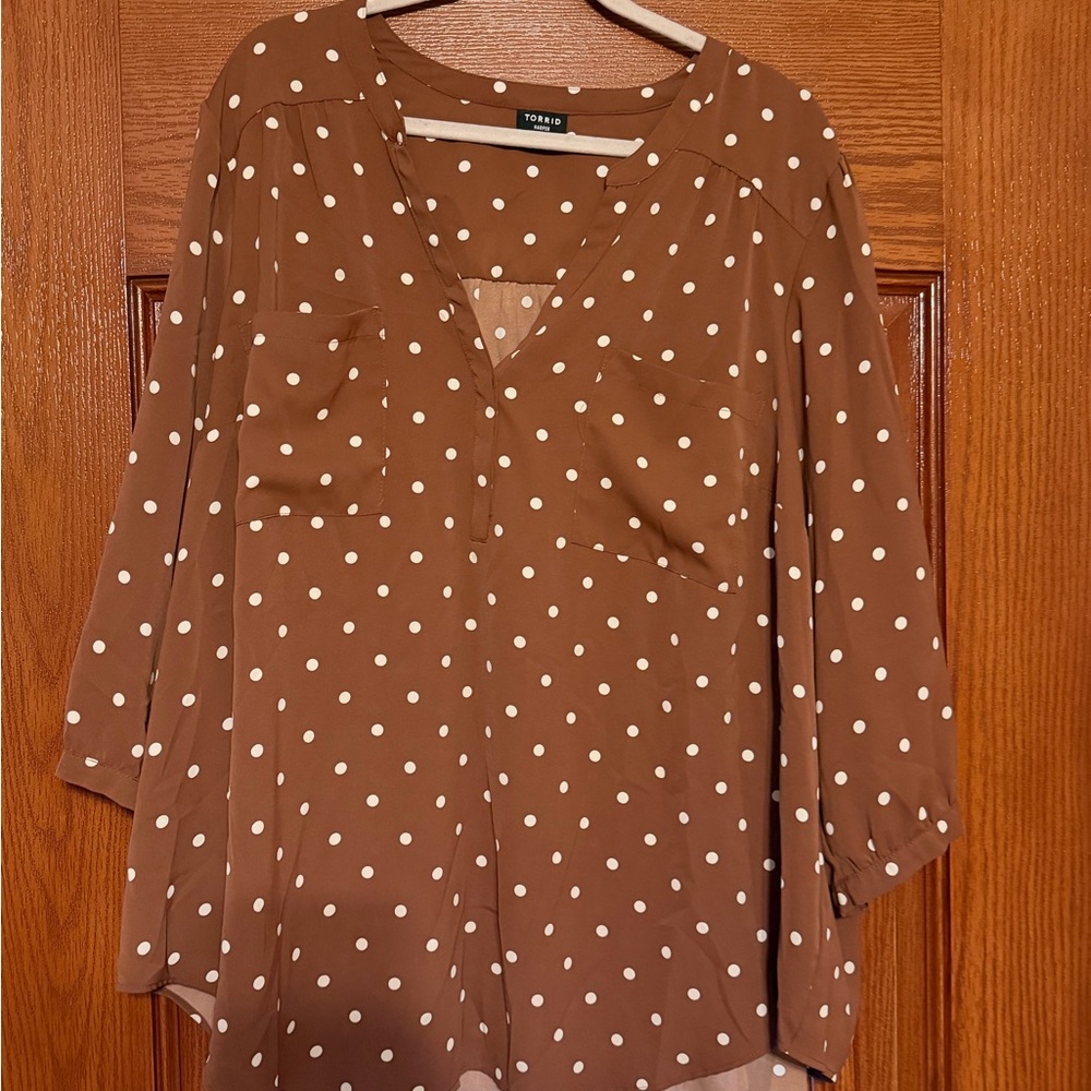Torrid Harper Brown Polka Dot Blouse - women’s size 4